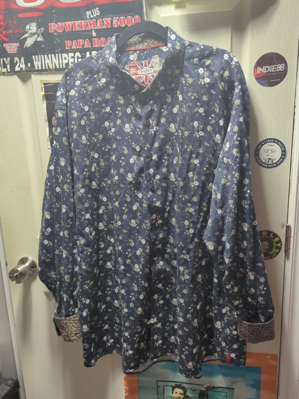 7 Downie St Mens Short Sleeve 100% Cotton Button Up Shirt Size 10 Blue Floral